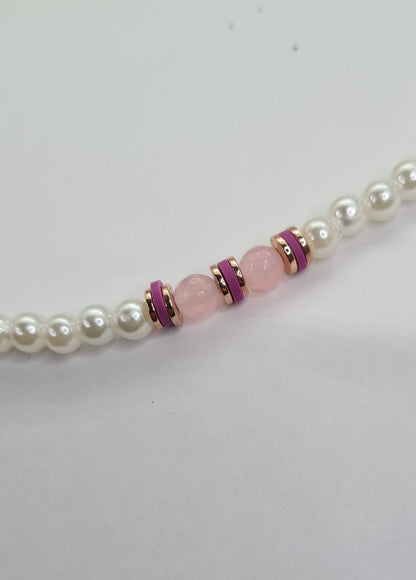 Collar para mujer de Perlas y piedras naturales: Cuarzo rosa, Amatista y Malaquita